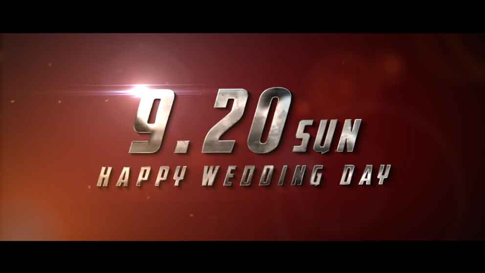 オープニングムービーアベンジャラス：ラストの披露宴当日の日付入りエンドカード